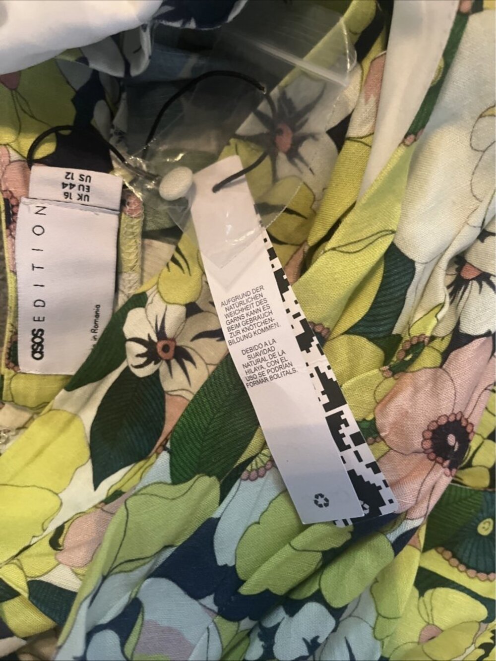 ASOS Designs Wrap Front Linen Midi Dress With Blouson Sleeve Floral NWT Size 12 - Picture 4 of 6